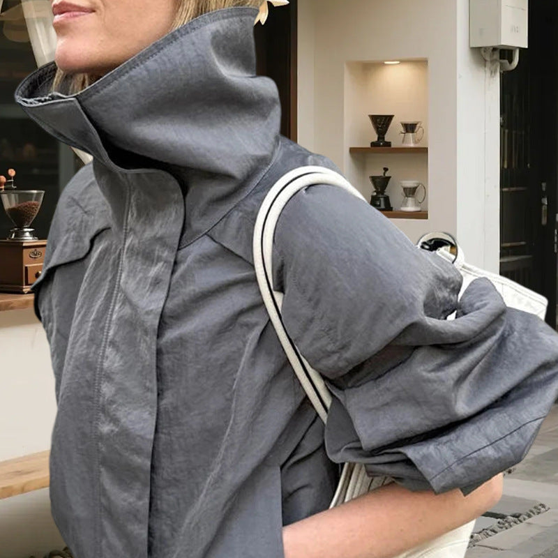 Autumn Outdoor Turtleneck Fashion Gray With Coats