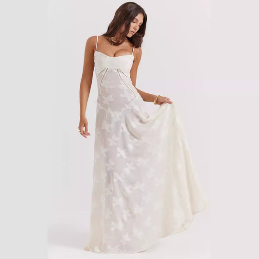 Women's Sling Backless Dress Chiffon Embroidered Square Evening Dresses