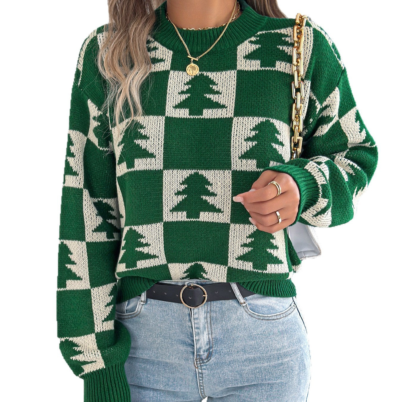 Women's Christmas Tree Plaid Lantern Long Sleeve Clothing
