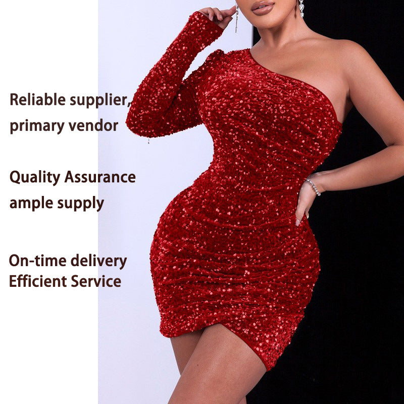 Sexy Sequins High-grade Solid Color Tight Hot Skirts
