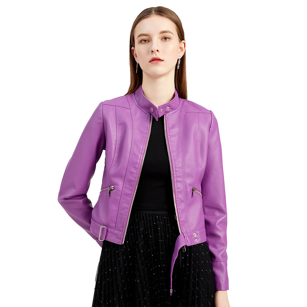Women's Fashion Leather Stand Collar European Shorts