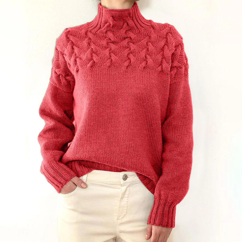 Women's Fashion Cable Knit Detail Turtleneck Long Sweater
