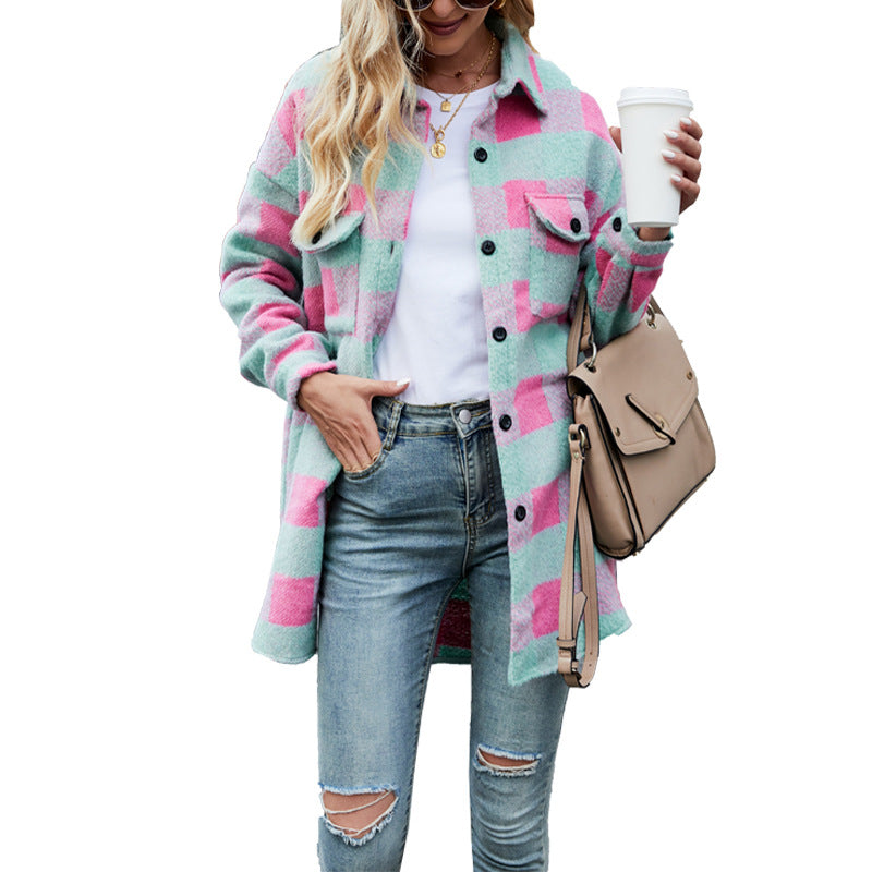Women's Brushed Woolen Single-breasted Lapel Long Sleeve Coats
