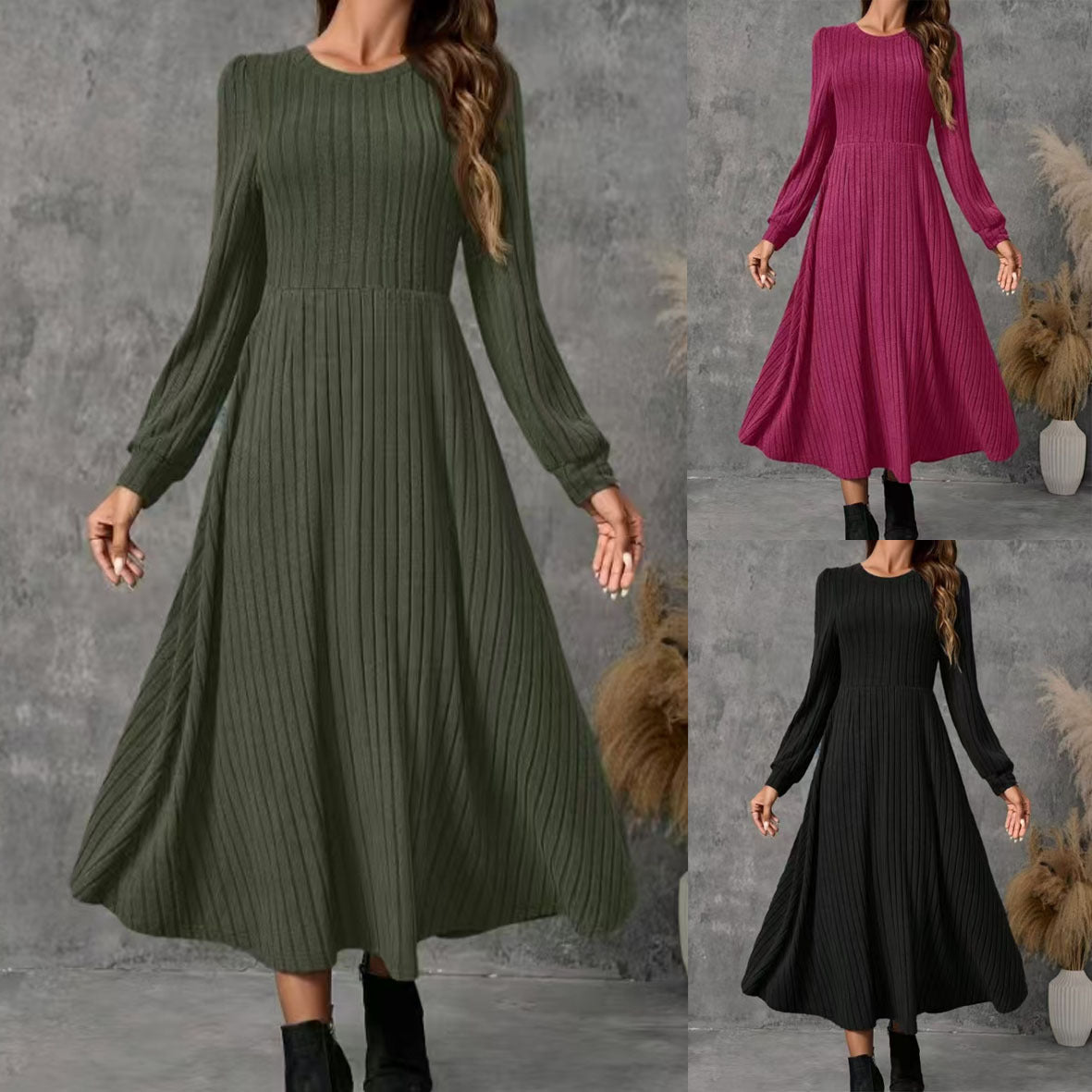 Charming Women's Short-sleeved Hem Knitted Long-sleeved Dress