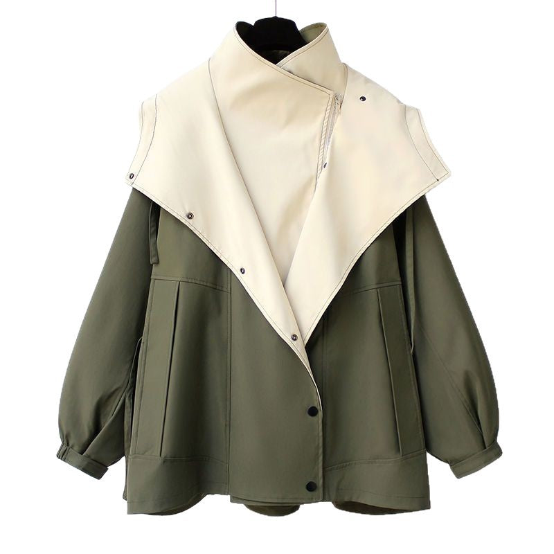 Women's Autumn Loose Lapels Hooded Zipper Patchwork Coats