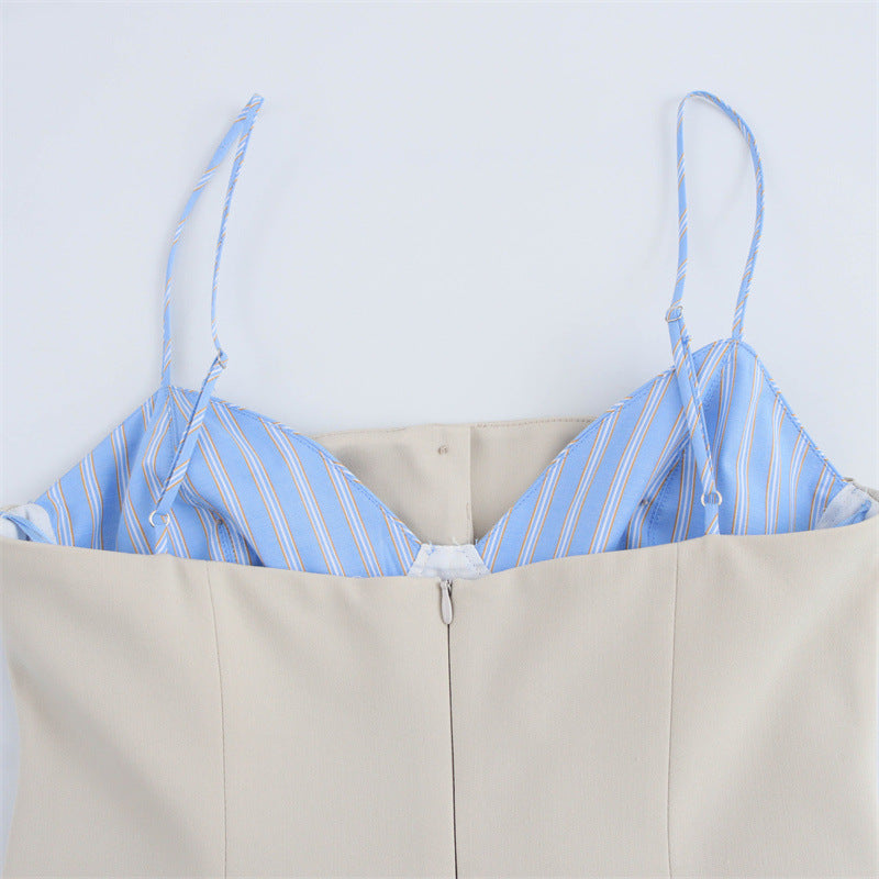 Women's Fashion Sexy Poplin Splicing Sling Dress Dresses