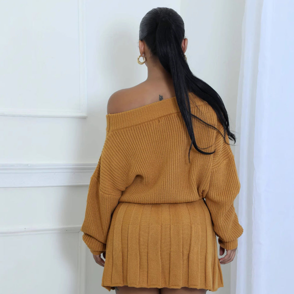 Women's Casual Solid Color Pleated Two-piece Set Tops