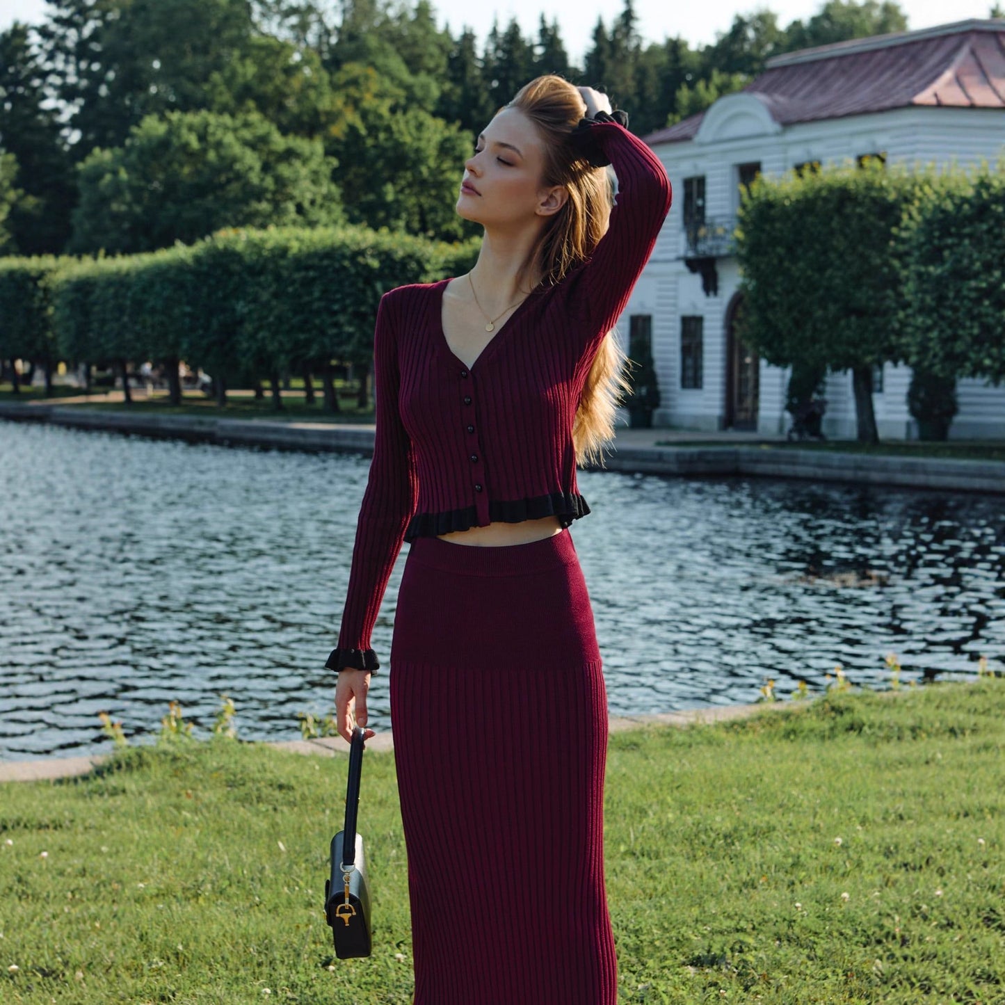 Women's French Elegant Ruffled Skinny Knit Two-piece Suits