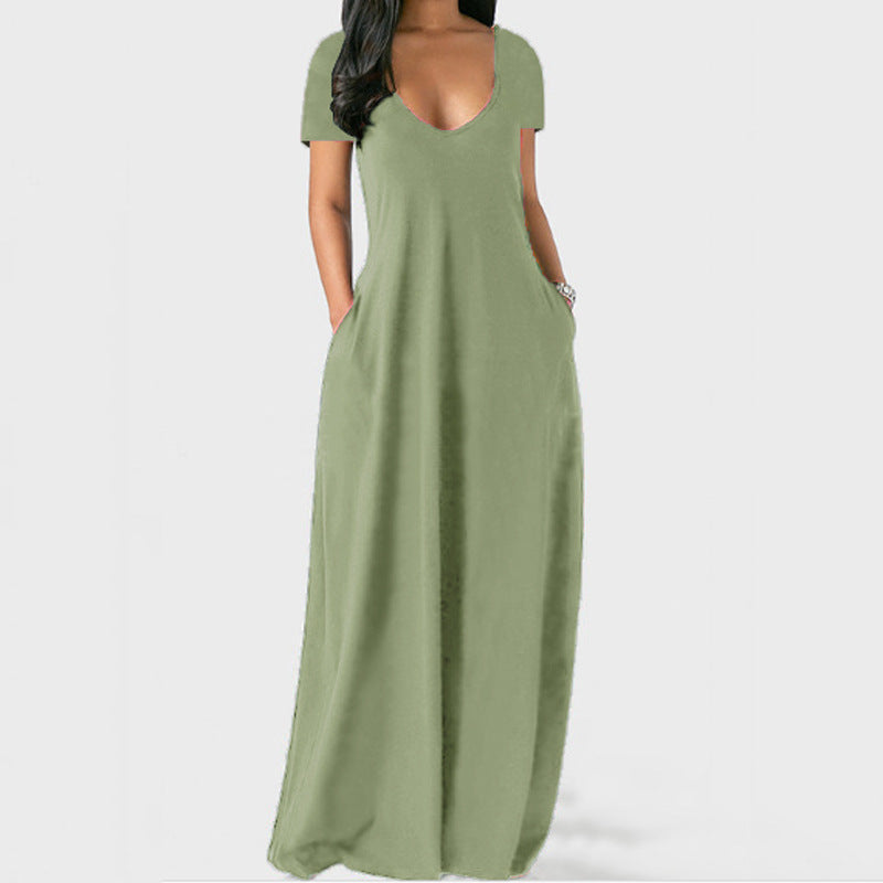 Women's Summer Solid Color Dress Sexy Deep Shorts