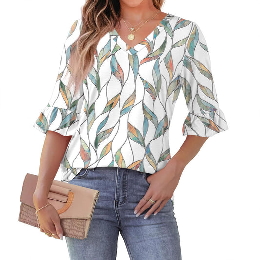 Printed Shirt Floral Flared Half Sleeve Blouses