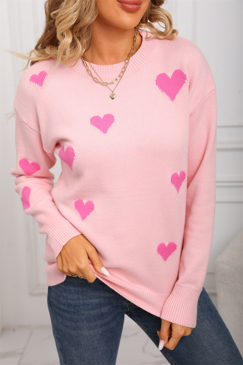 Women's Long Sleeve Love Embroidered Loose Sweater