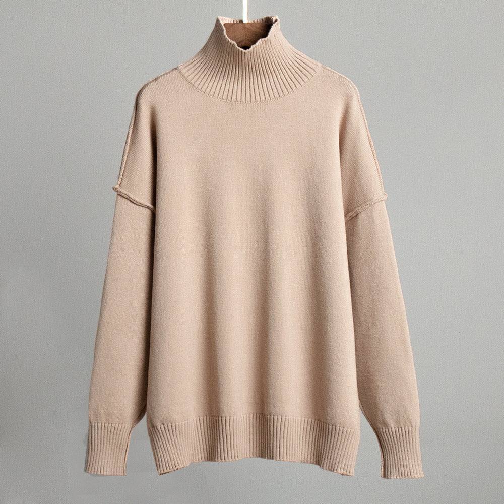 Women's Patchwork Turtleneck Casual Lazy Thickened Pullover Sweaters