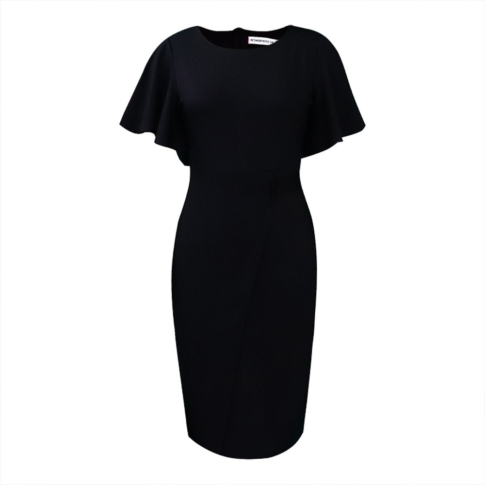 Women's Ruffle Sleeve Split Tight Bandage Professional Solid Color Plus Size