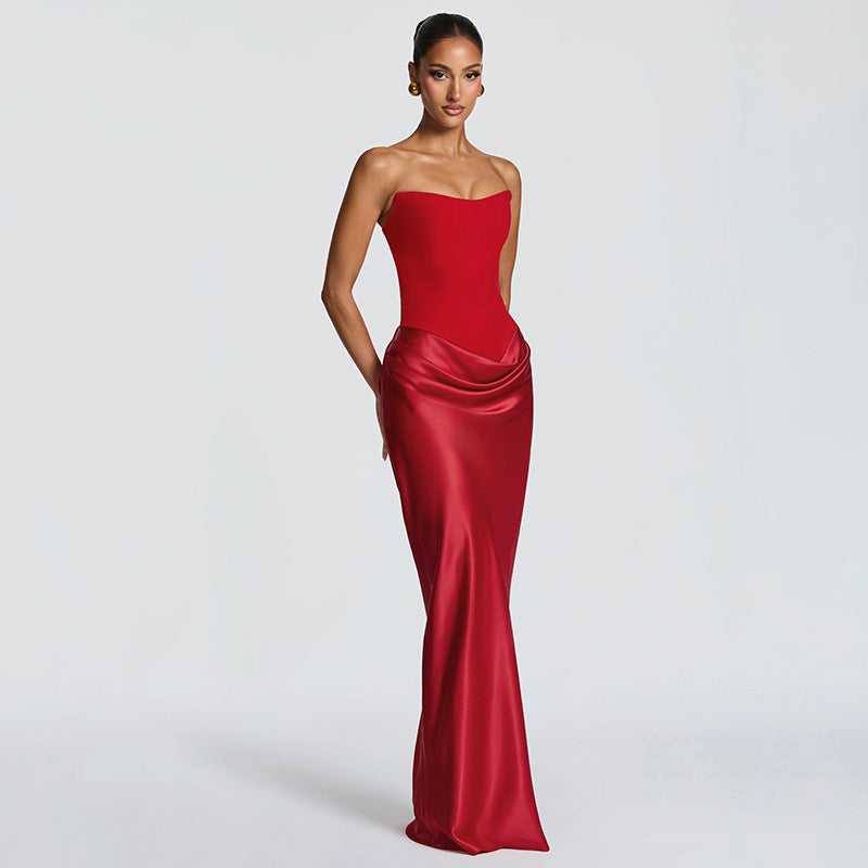 Women's Elegant Solid Color Sleeveless Slim Ribbon Stitching Hip Dress