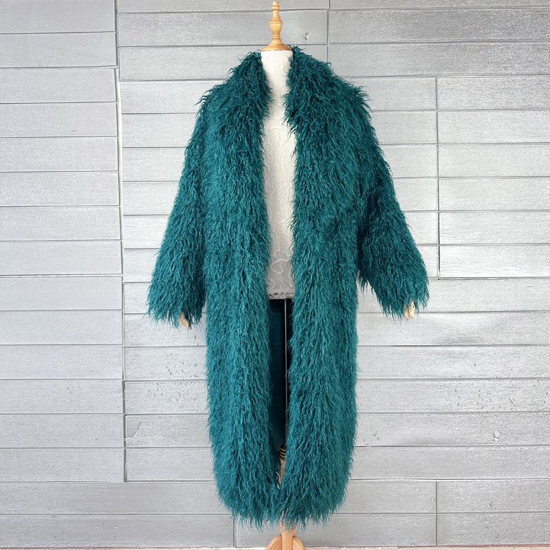 Fur Imitated Tibet Sheep Green Fruit Collar Over Coats