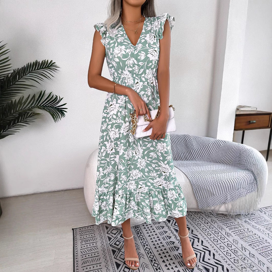 Women's Casual Wooden Ear Flower Long Holiday Dress
