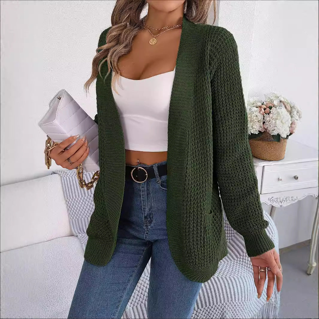 Women's Casual Pocket Long Sleeve Knitted Sweater