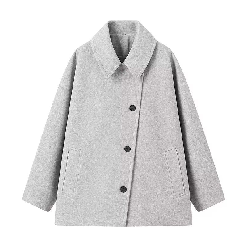 Women's Refined Lapel Long Sleeve Single-breasted Loose Coats