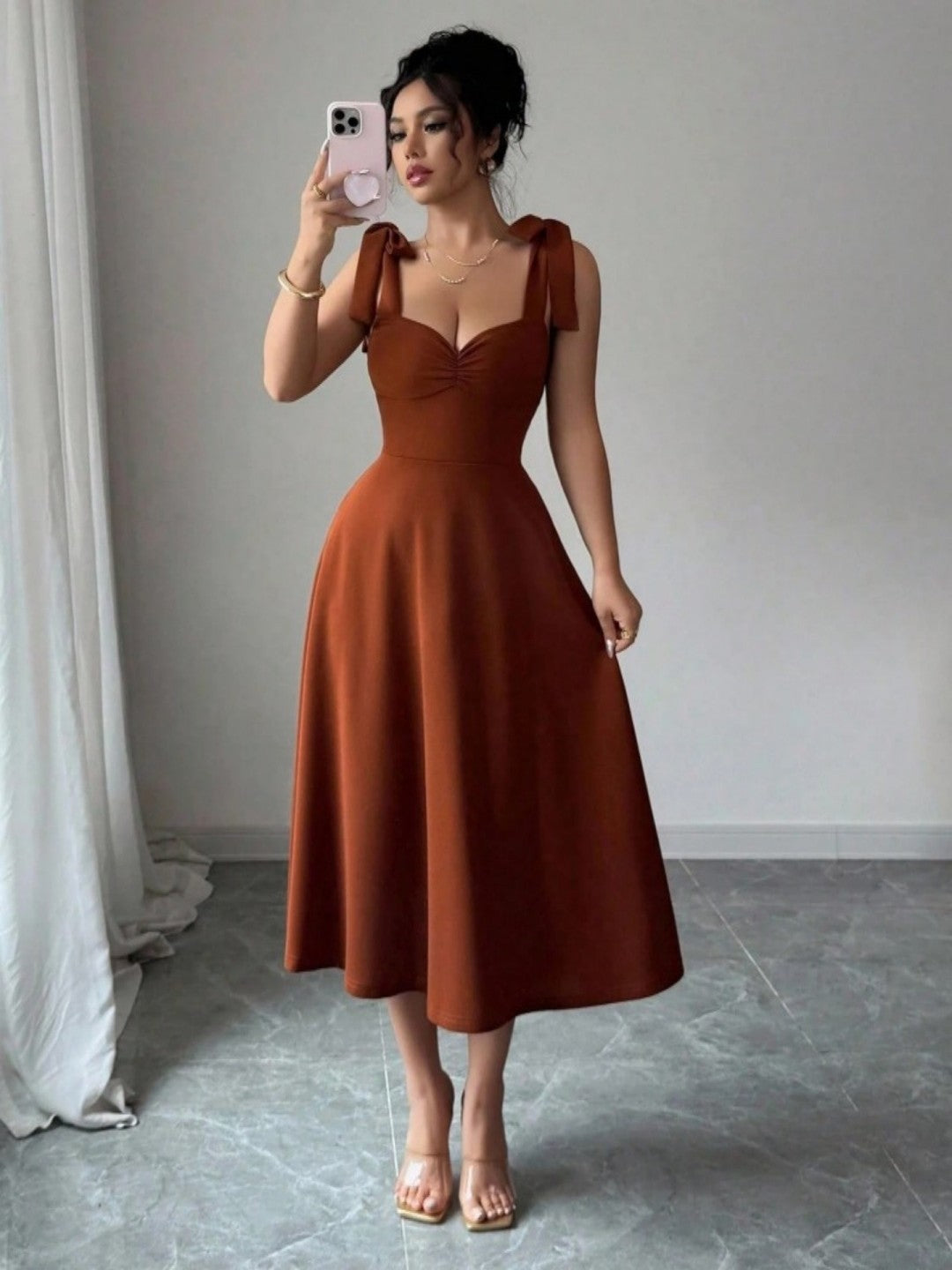 Summer Solid Color Suspender Waist Slimming Elegant Dress