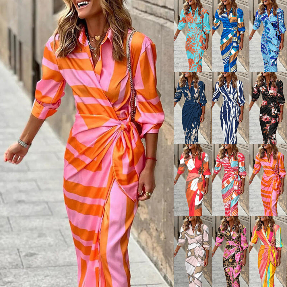 Long Sleeve High Waist Sexy Shirt Geometric Dress