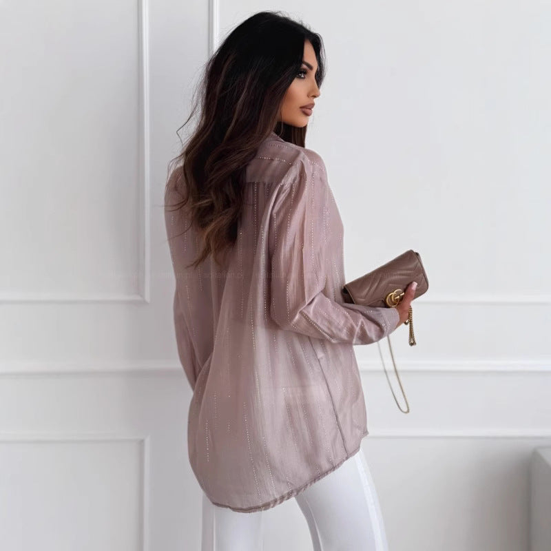 Women's Summer Solid Color Simple Fashion Rhinestone Blouses