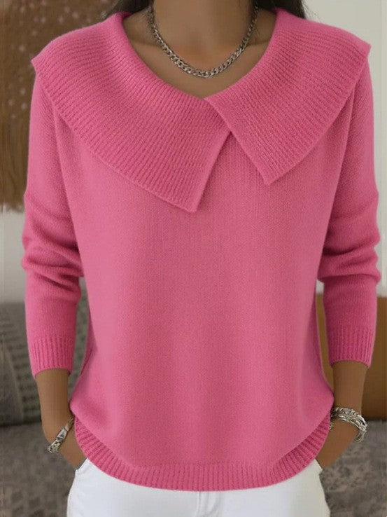 Fashionable Korean Style Retro Cute Temperament Slimming Lapel Versatile Knitted Women's Sweater