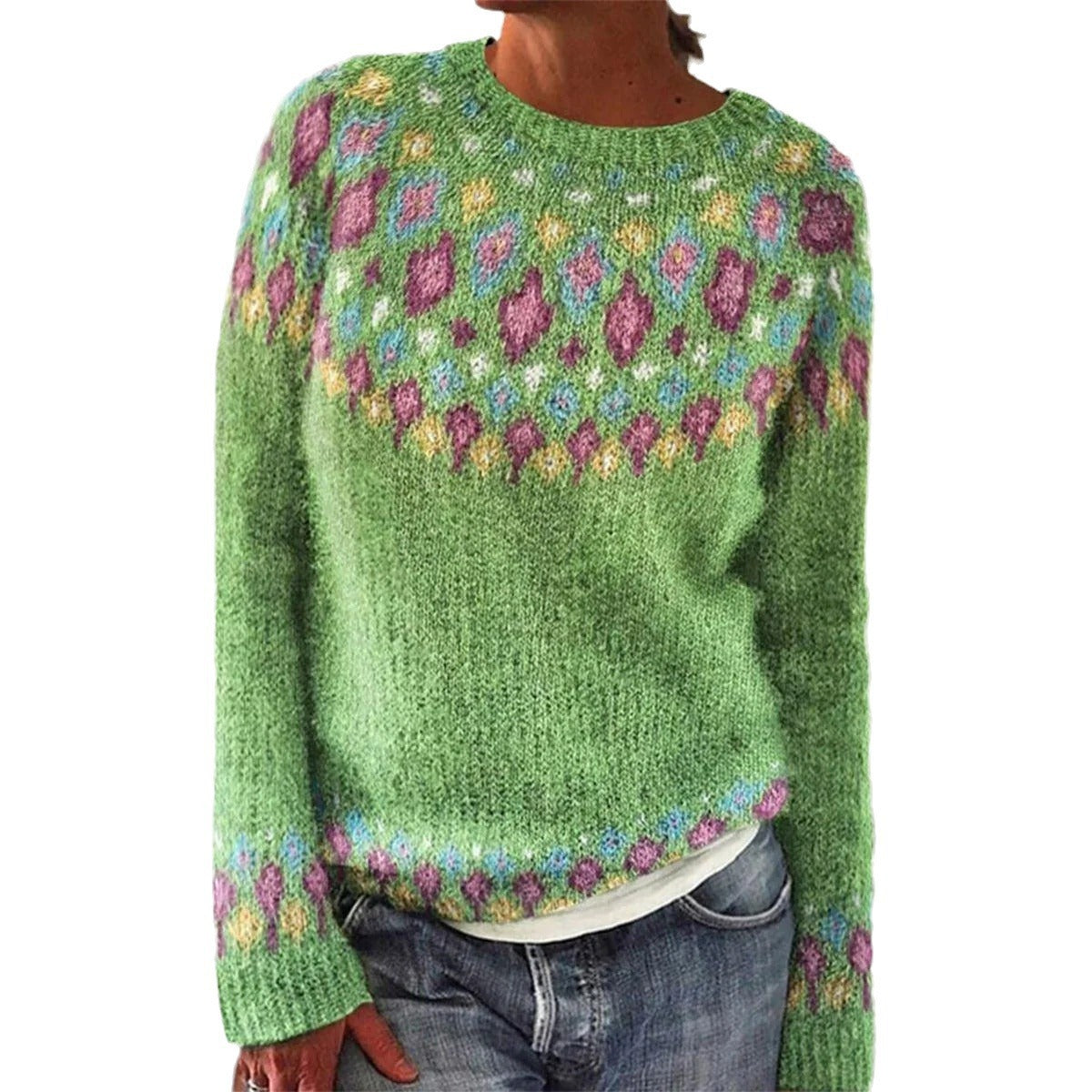 Women's Round Neck Multicolor Loose Fashion Pullover Sweater
