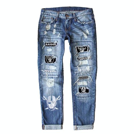 Women's Fashion Wear Straight Ripped Printed For Jeans