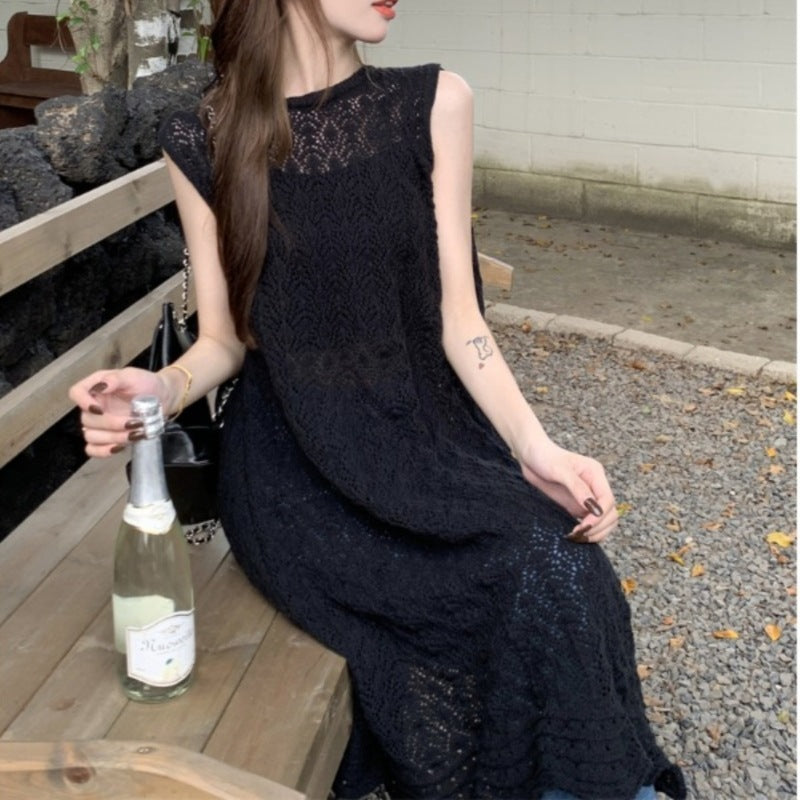 Women's French Retro Ice Silk Summer Outer Sleeveless Mid-length Women's Sweater