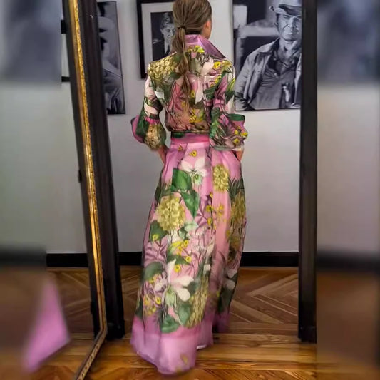 Women's Printed Elegant Young Long-sleeved Two-piece Set Suits