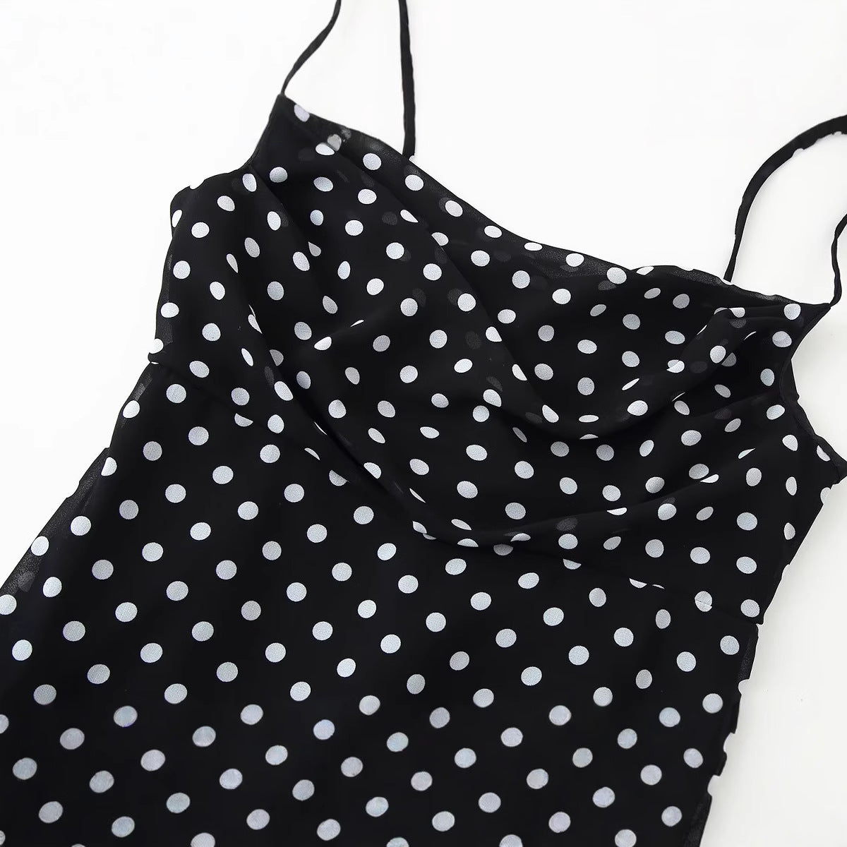 Women's Retro Dots Printed Scarf Ruffled Spaghetti Dresses