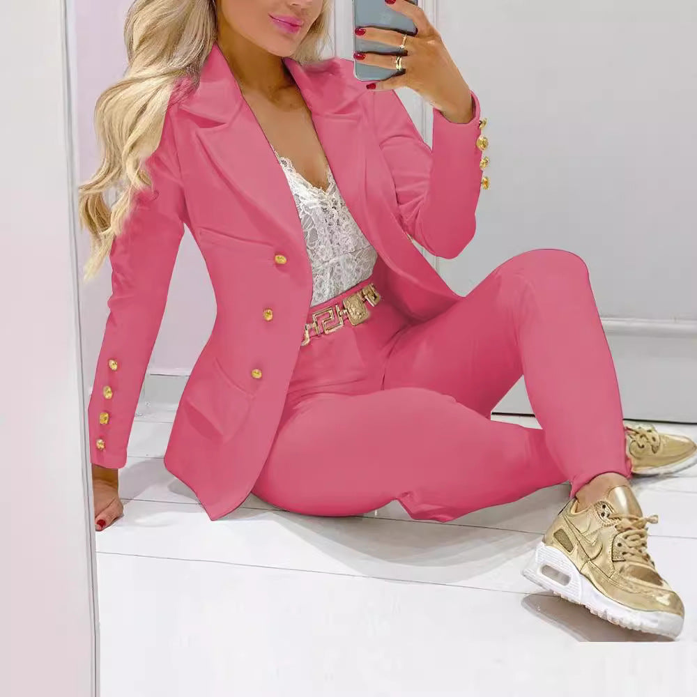Women's Color Small High Waist Trousers Casual Suits