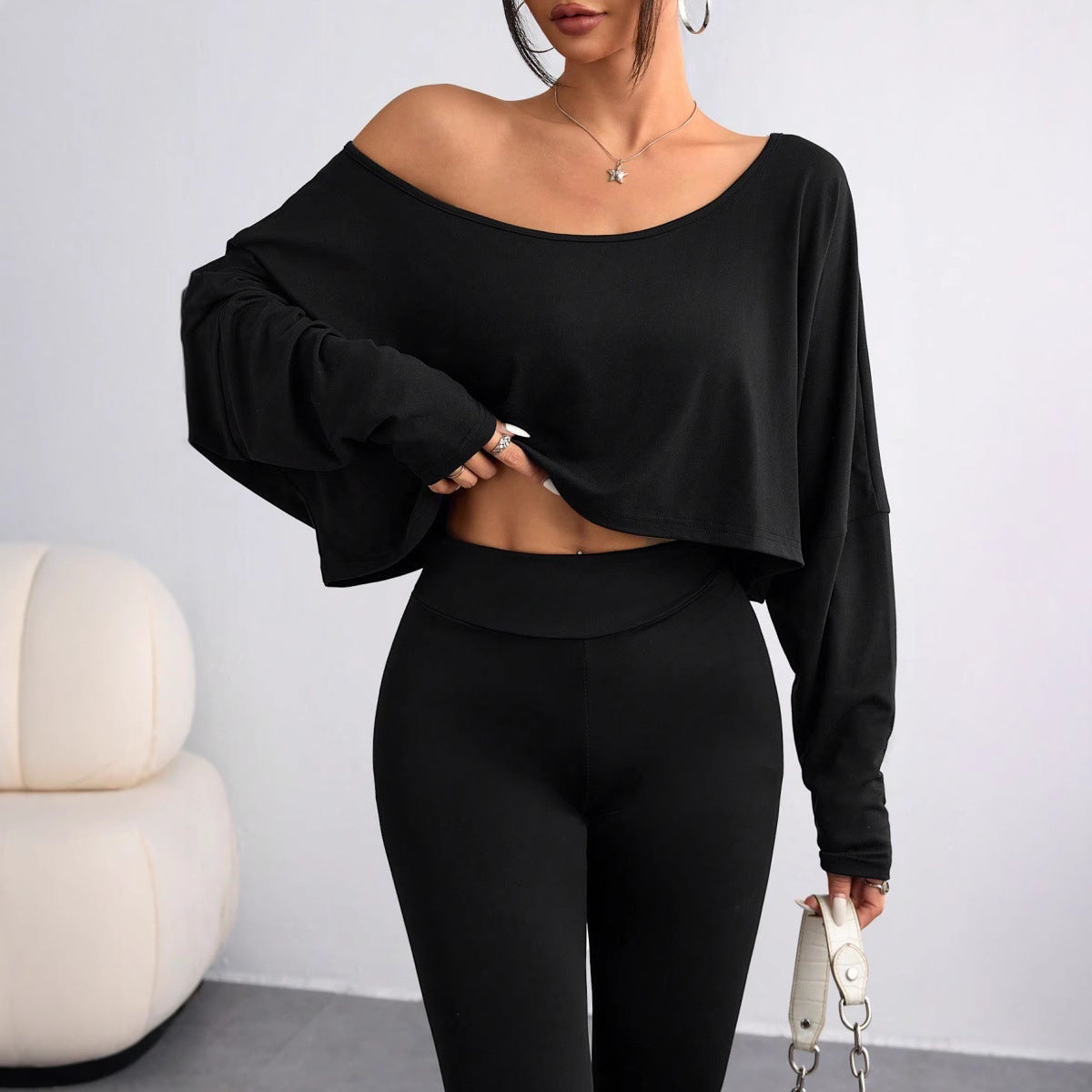 Women's Collar Bottoming Fashion Navel T-shirt Long Blouses