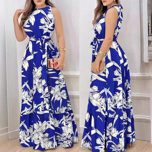 Women's Summer Halter Printed Ruffled Dress Dresses