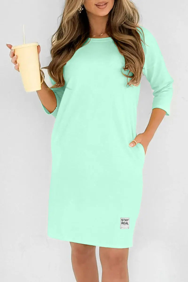 Women's Solid Color Round Neck Loose Casual Dresses