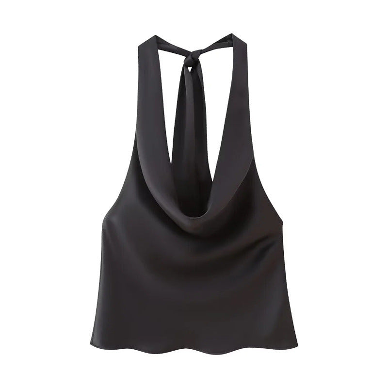 Women's American Small Sling Forged Satin Silky Tops