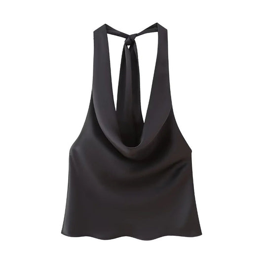 Women's American Small Sling Forged Satin Silky Tops