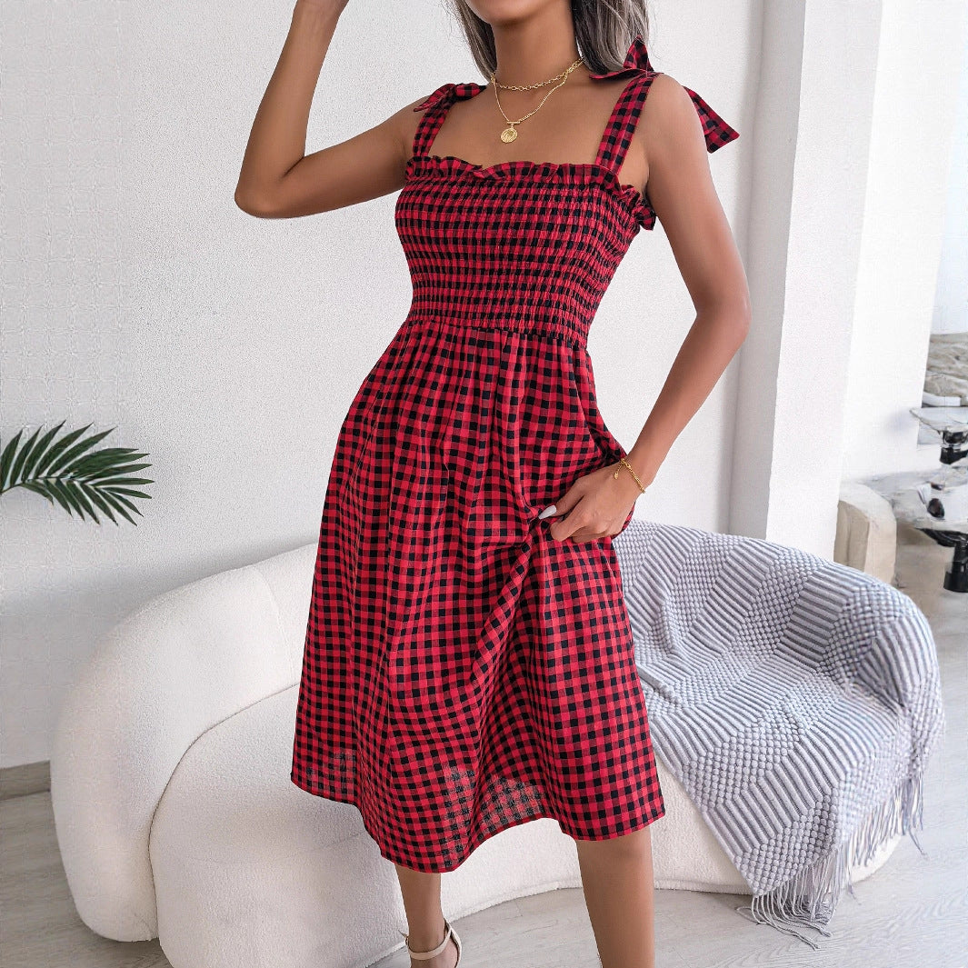 Elegant Women's Clearance Casual Plaid Mid-length Dress