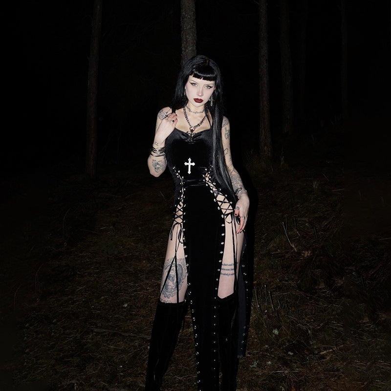 Women's Dark Goth Style Sexy Split Sling Dresses