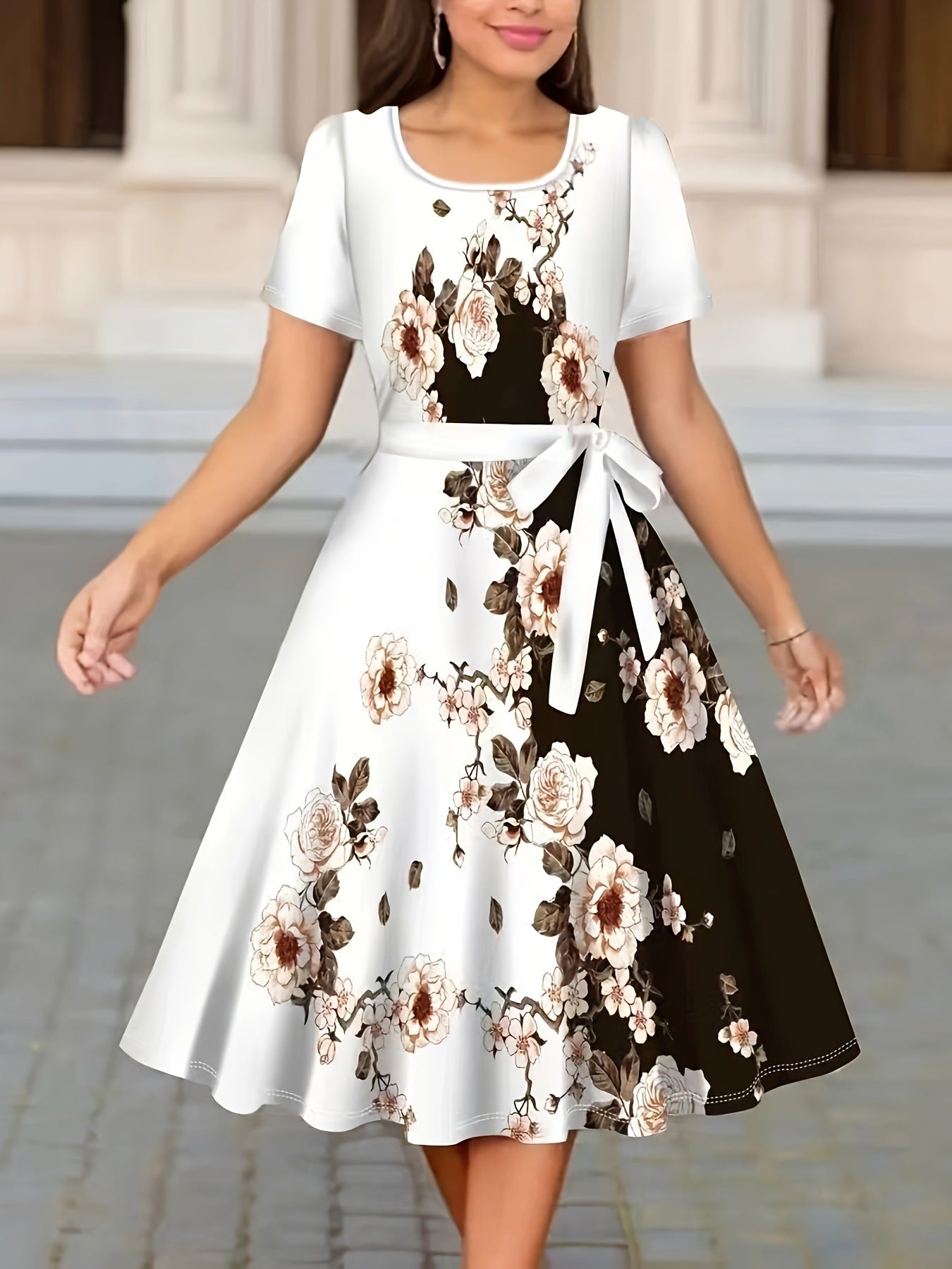 Women's Fashion Temperament Commute Floral Print Dress