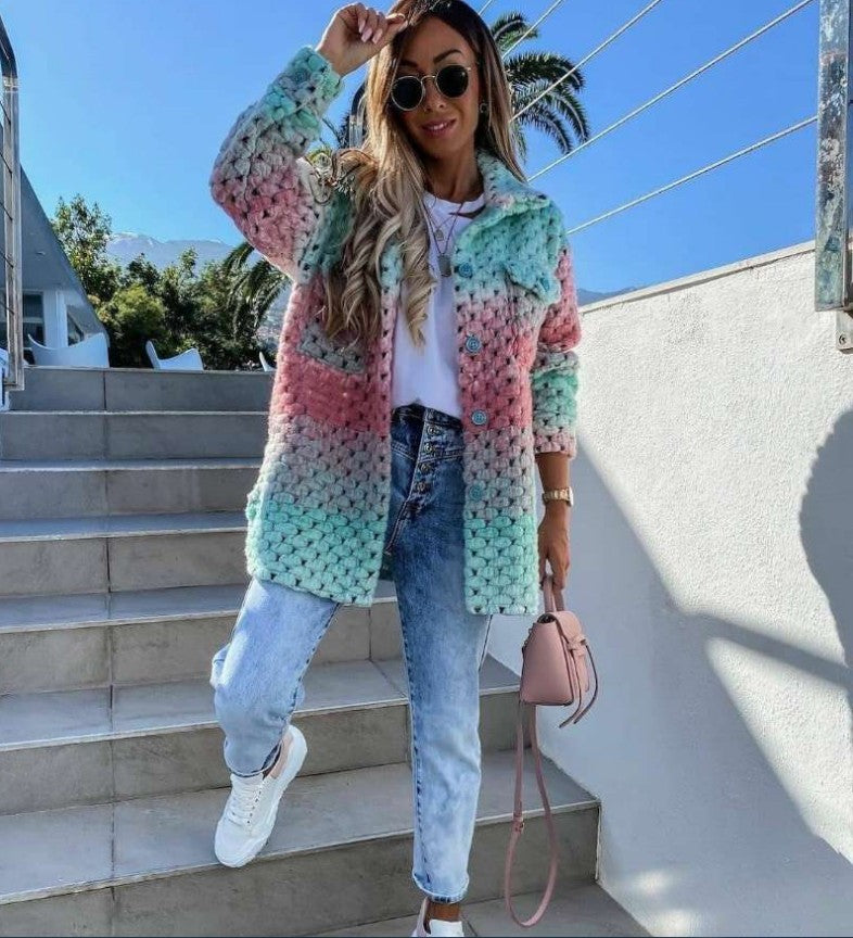 Women's Elegant Fashion Printing Woolen Cloth Jackets