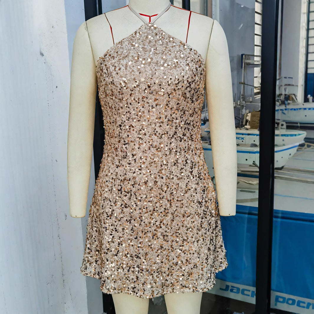 Women's Nightclub Dress Sexy Backless Sequin Sling Dresses