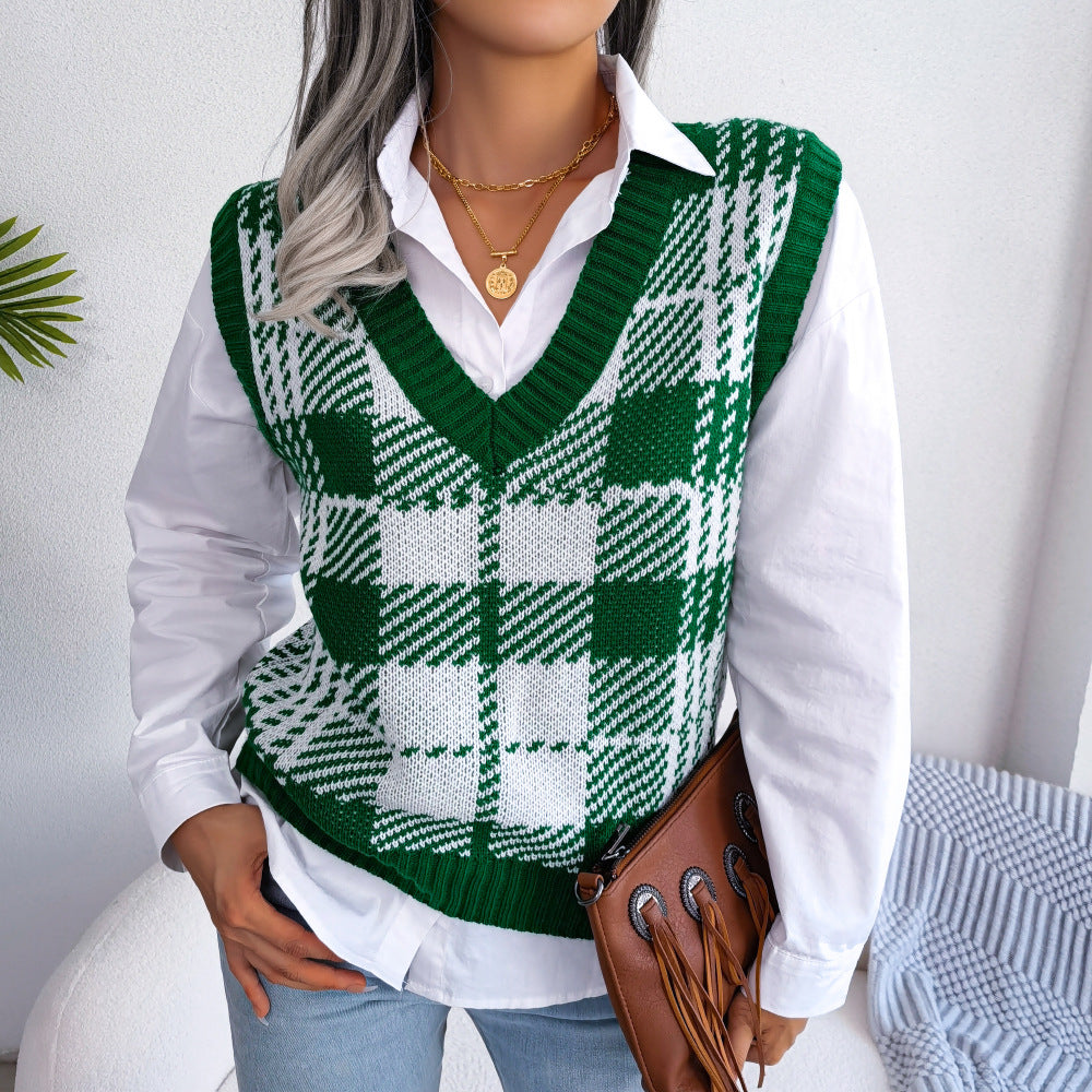 Beautiful Women's Clearance Casual Check Knitted Sweaters
