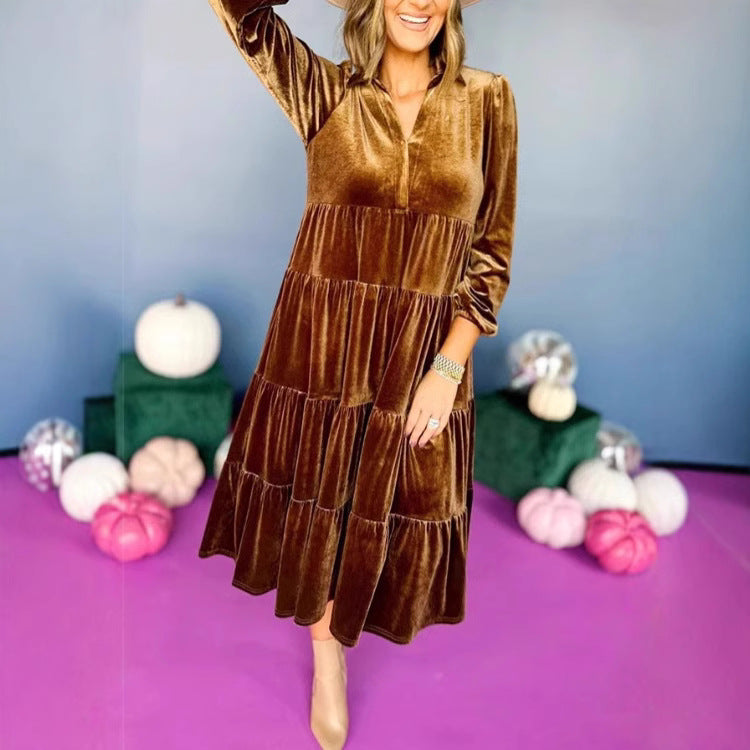 Attractive Long Veet Loose Ruffled Large Dress