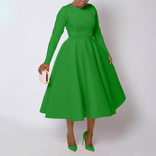 Women's Round Neck Long Sleeve Flat Part Of Knife Large Dresses