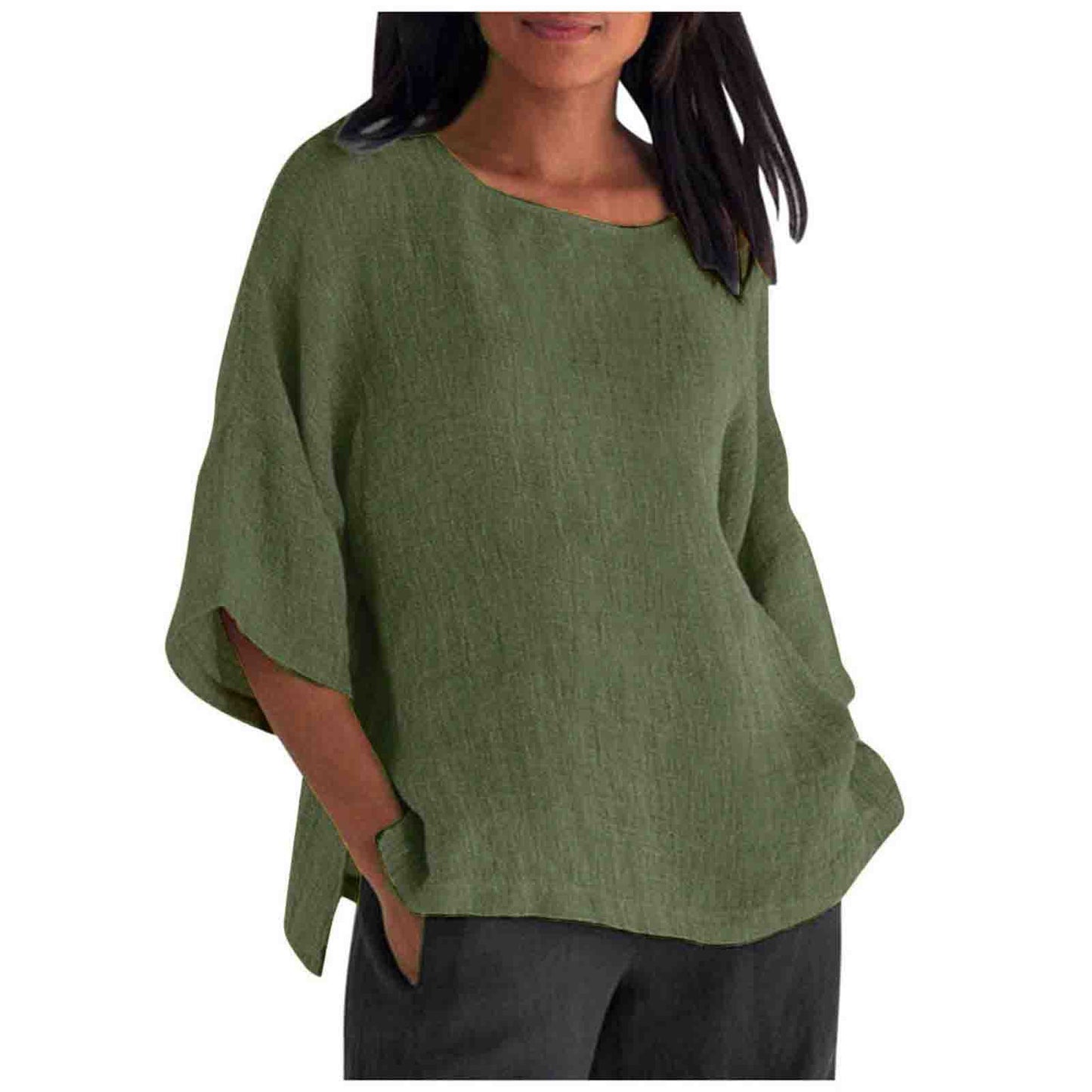 Women's Delivery Three-quarter Sleeve Round Neck Cotton Blouses
