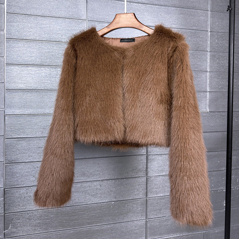 Women's Imitation Tuscan Fur Korean Style Solid Coats