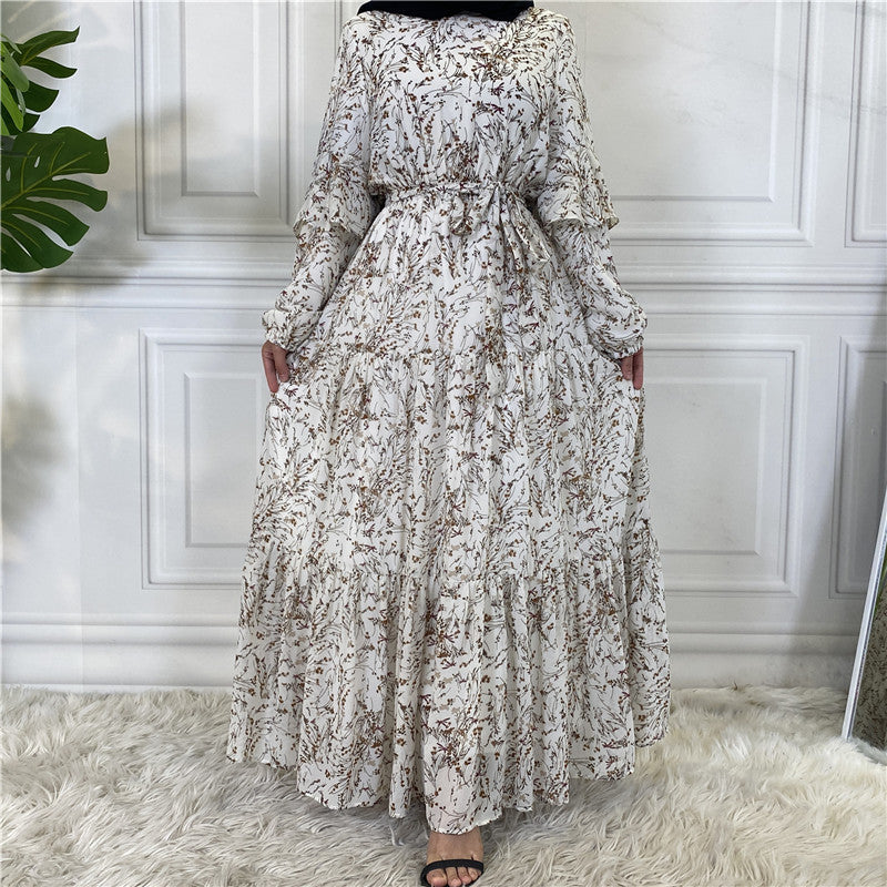 Chiffon Printed Long Sleeve Big Hem Dress