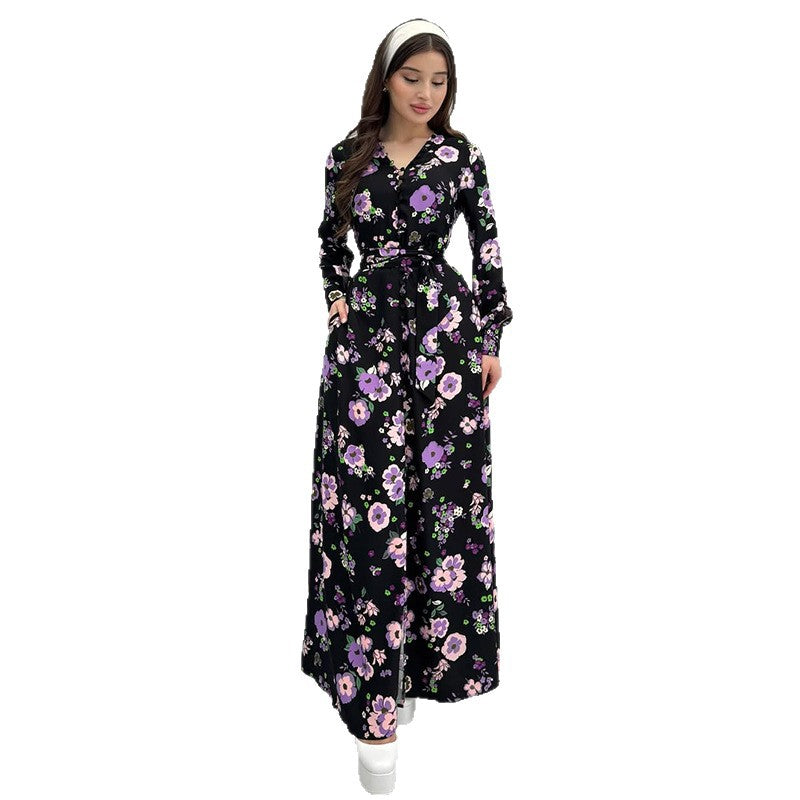 Women's Autumn French Style Black Printed Dress Dresses