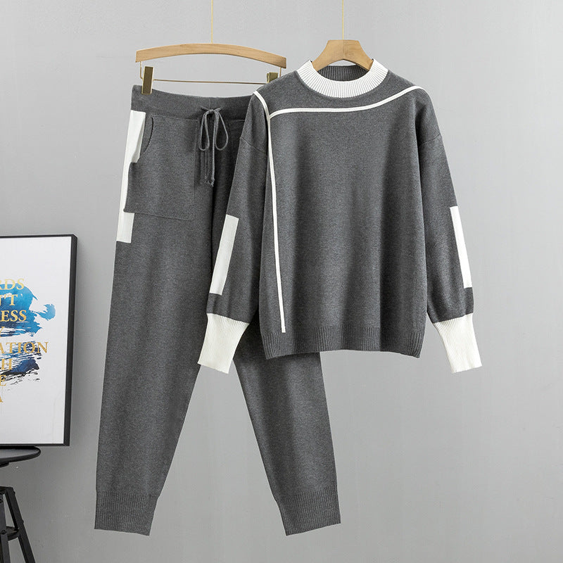 Women's Korean Style Fashionable Graceful Knitted Two-piece Fashion Casual Suit